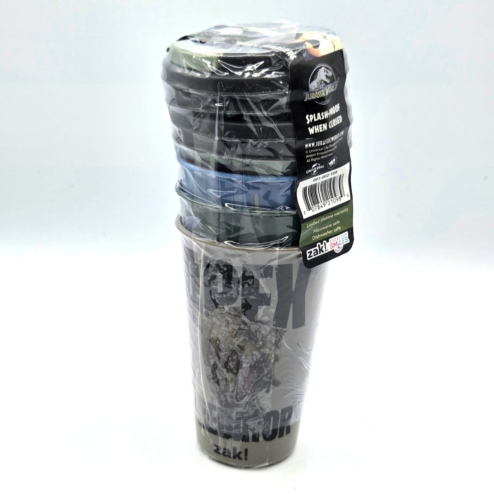 Zak! Universal Jurassic World Tumbler Cups With Lids  4 Pack  16.5 Oz NEW